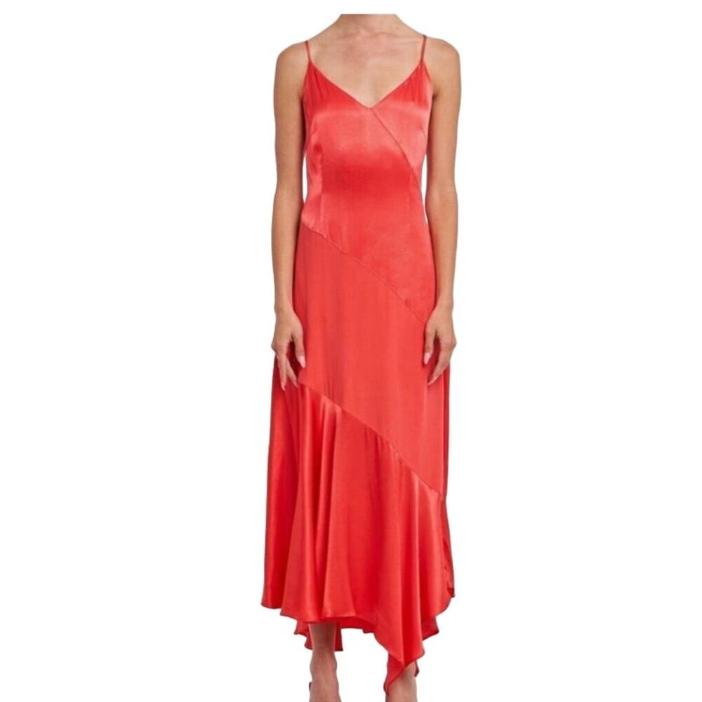 Ciebon Dress Silk V-Neck Midi Slip red size Small S